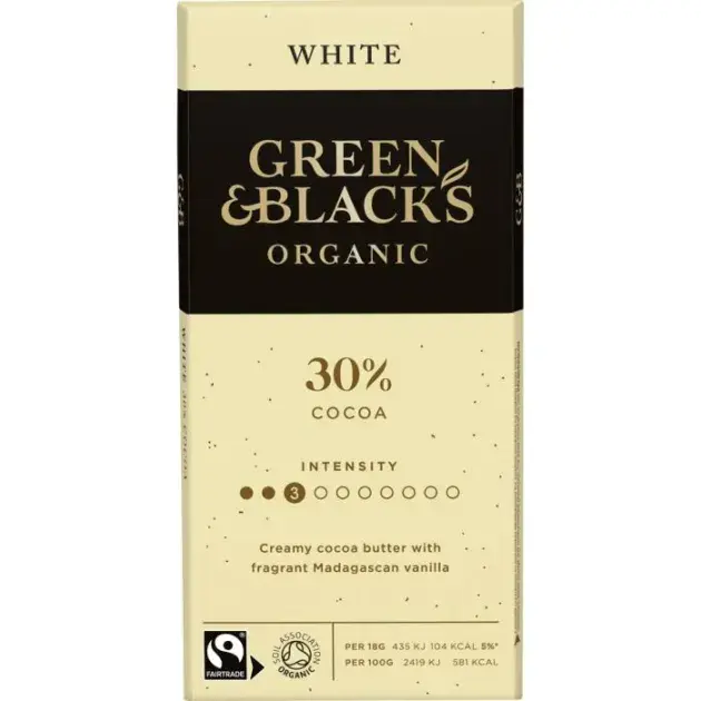 Green & Black's Organic White Chocolate 30% Cocoa Bar 90g