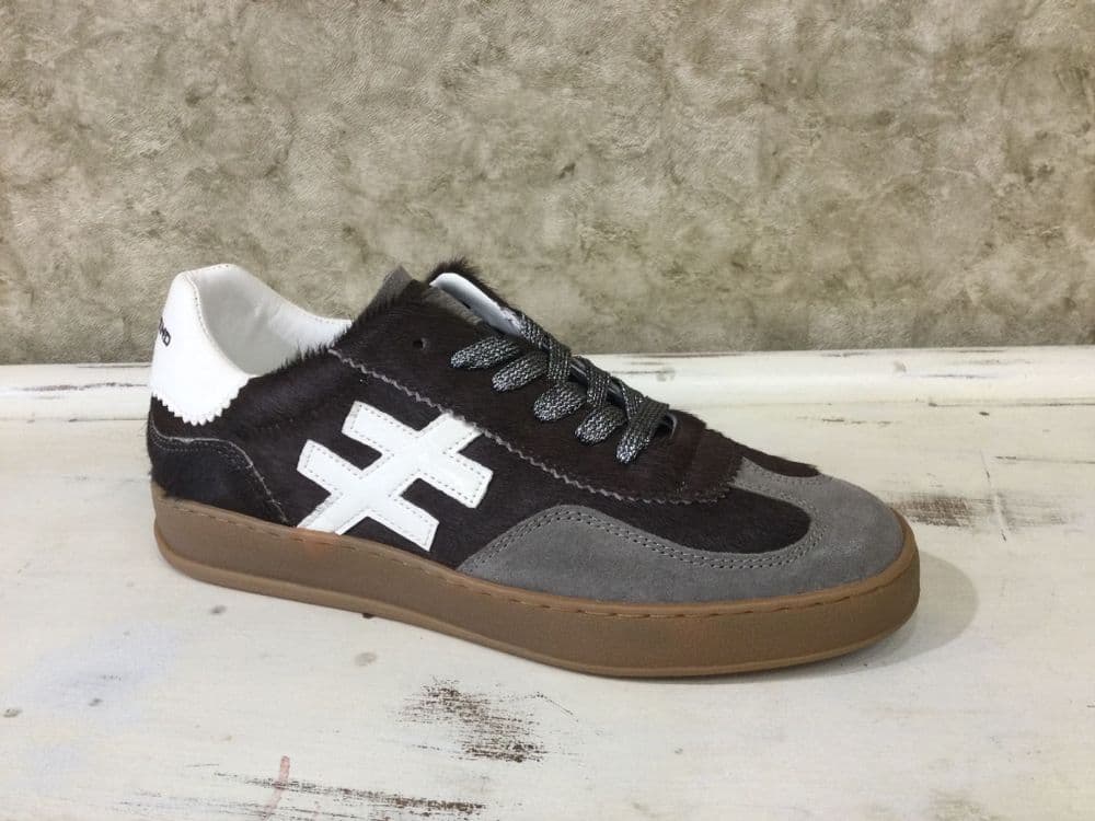 Another Trend A032 Brown Pony/Grey Suede Trainer