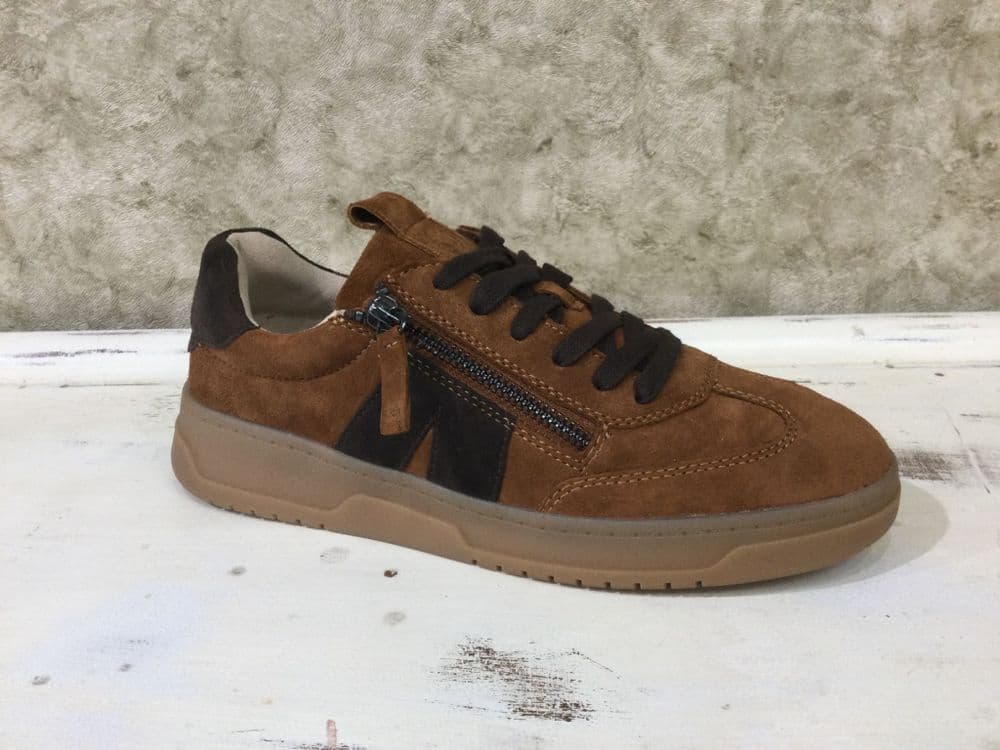 Caprice 23608-45 Tan/Black Mix Trainer with Functional Zip