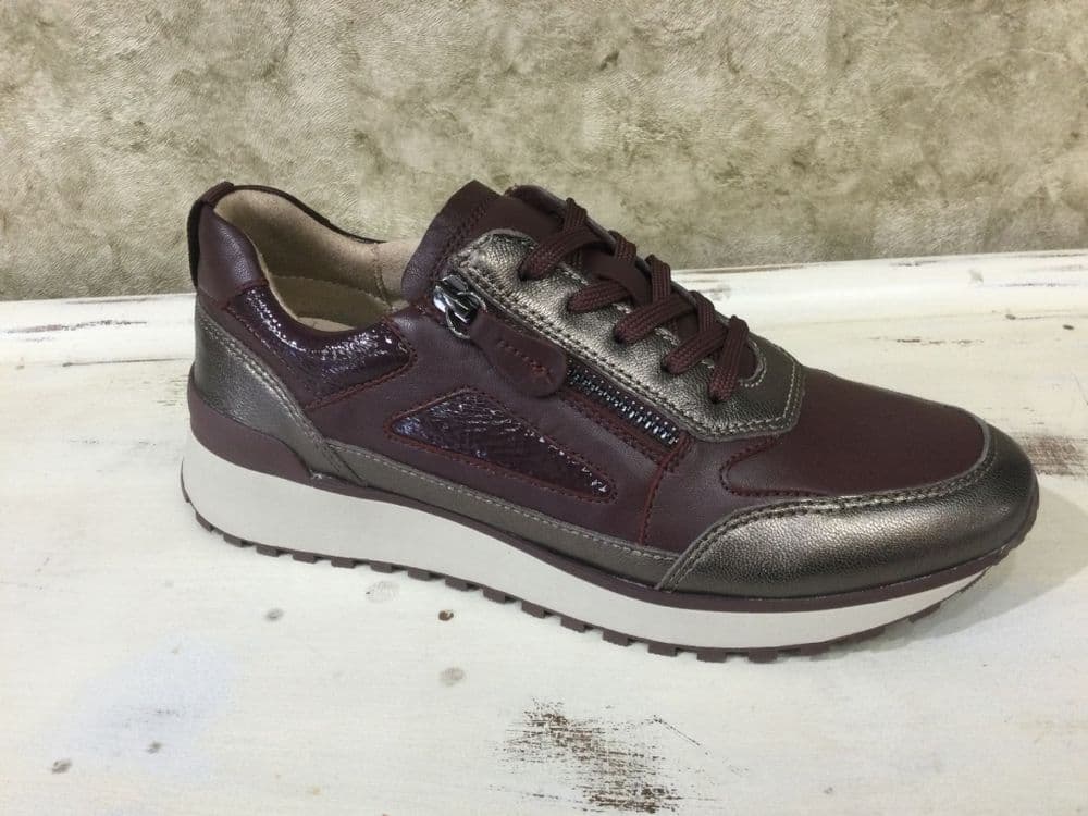Caprice 23702-45-551 Burgundy & Pewter Mix Fashion Trainer with Side Zip