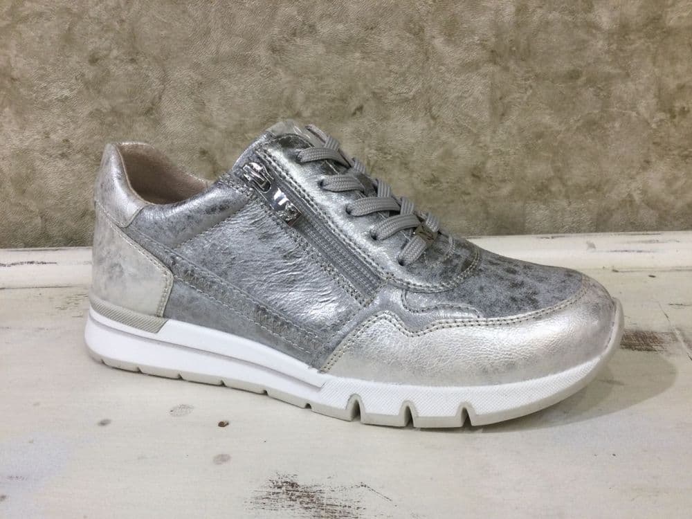 Caprice 23750-46 Silver/Grey Patent Lace and Zip Up Trainer