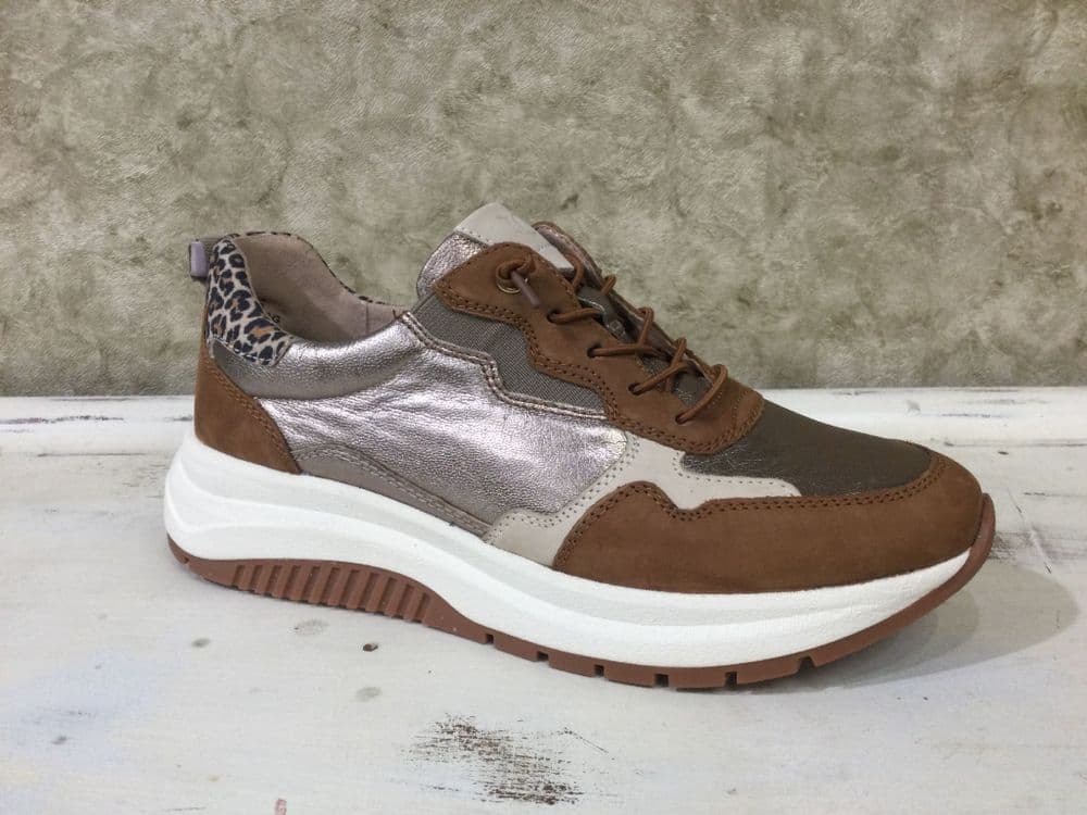 Caprice 23754-46 Cognac/Leopard/Light Gold Metallic Mix Slip On Trainer