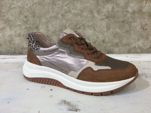 Caprice 23754-46 Cognac/Leopard/Light Gold Metallic Mix Slip On Trainer