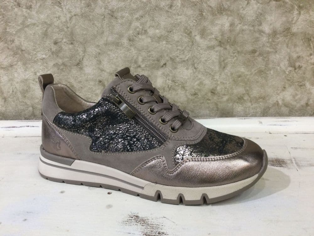 Caprice 23757-45 Taupe Metallic Mix Lace and Zip Up Trainer