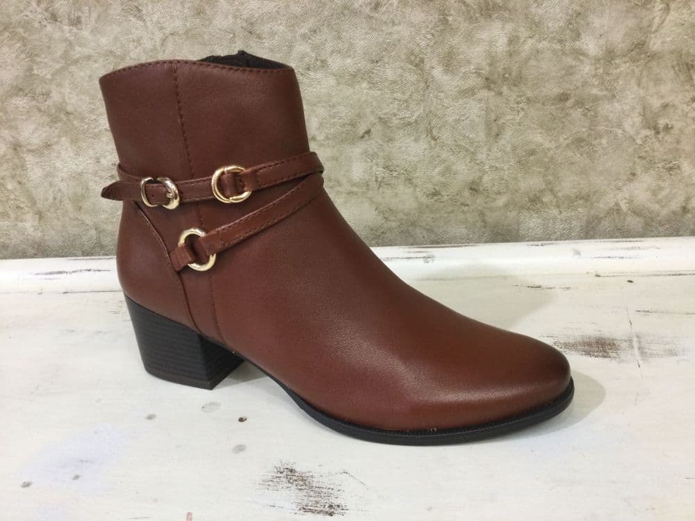 Caprice 25303-45 Cognac Buckle Detail Block Heeled Ankle Boot