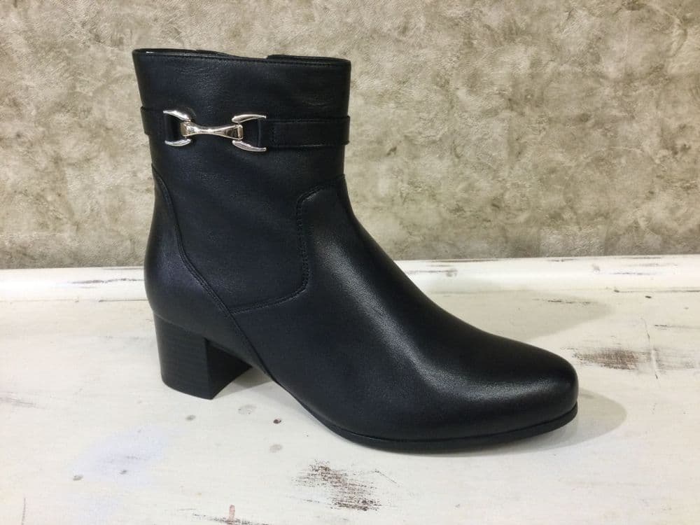 Caprice 25313-45 Black Nappa Block Heel Zip Up Ankle Boot