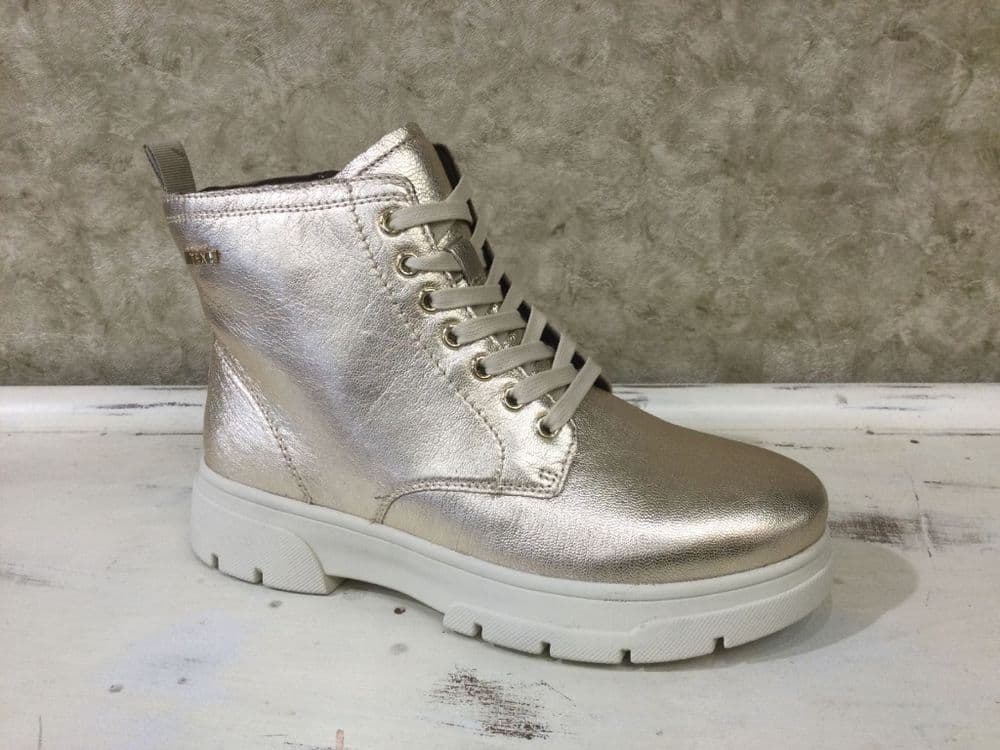 Caprice 26256-45 Platinum Metallic Lace and Zip Up Ankle Boot