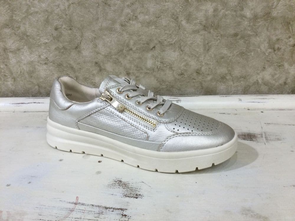 Caprice 9-23704-46 Platinum Lace and Zip Up Trainer