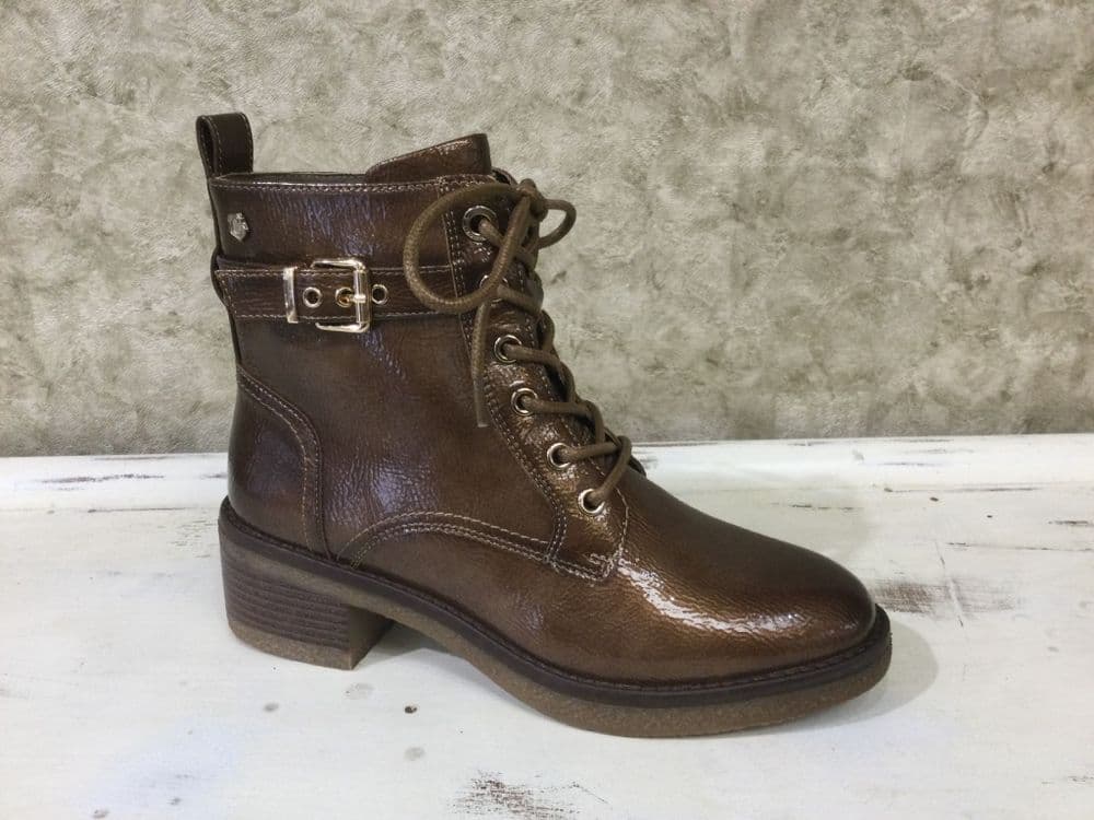 Carmela 16257702 Bronze Patent Metallic Ankle Boot with Inside Zip