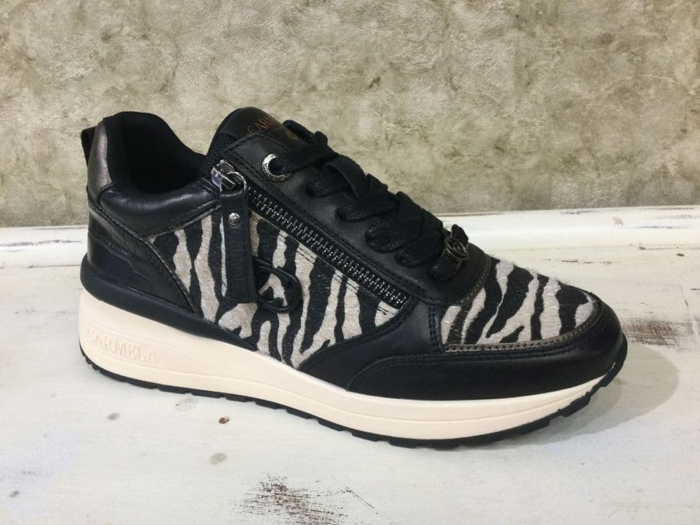 Carmela 162653 Black/Zebra Lace and Zip Up Trainer