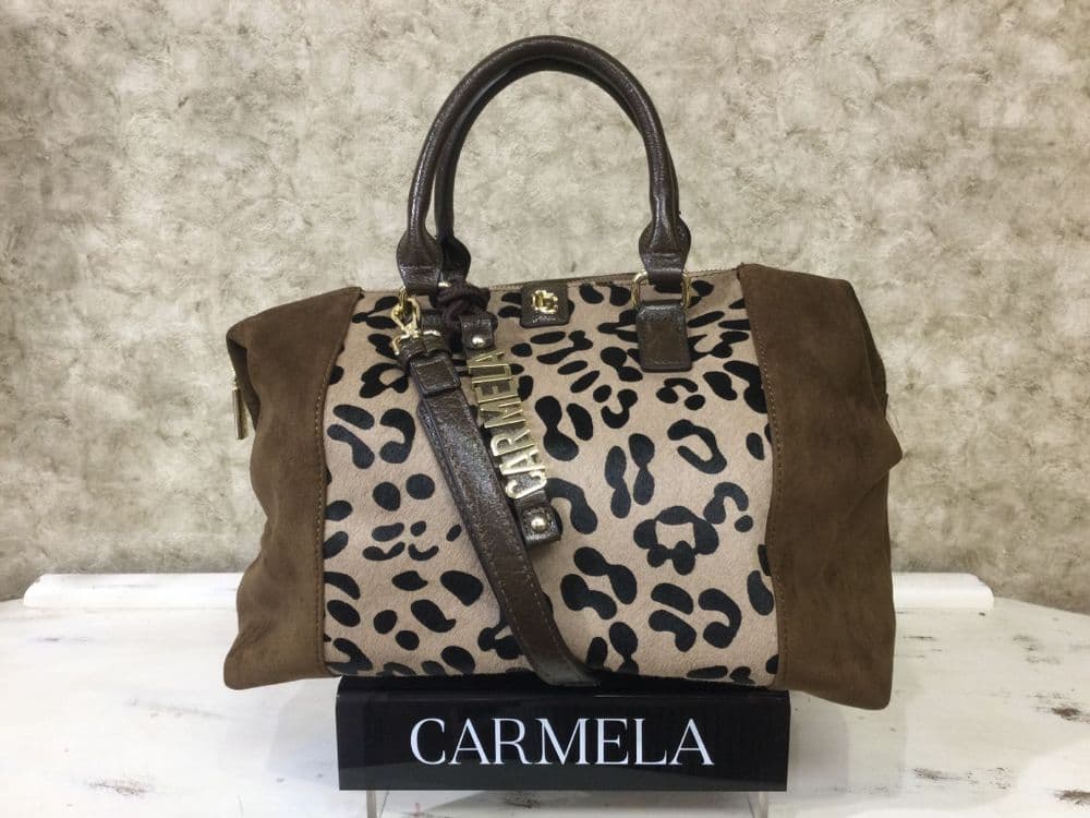 Carmela 18625301 Large Handbag Mud Green, Black Stone Front Panel with Grab Handles & Shoulder Strap