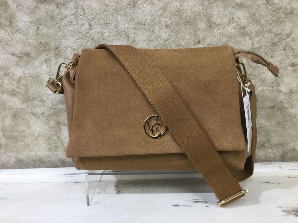Carmela Handbag 186201 Camel Suede Crossbody Bag