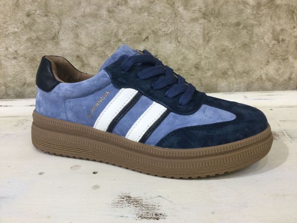 Drilleys Eighty Three Blue Suede Mix Lace Up Trainer