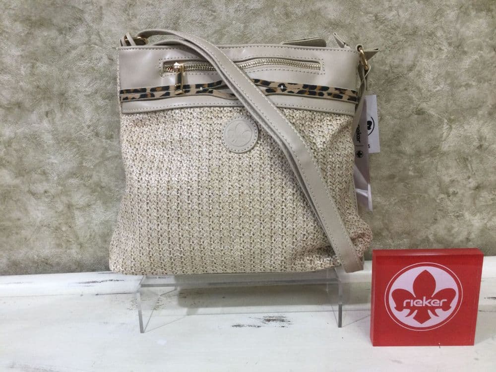 Handbag H1519-65 Leopard/Beige Basket Weave Crossbody Bag