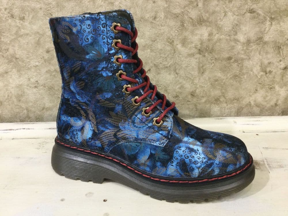 Heavenly Feet Eva Jungle Blue Velour Ankle Boot with Inside Zip