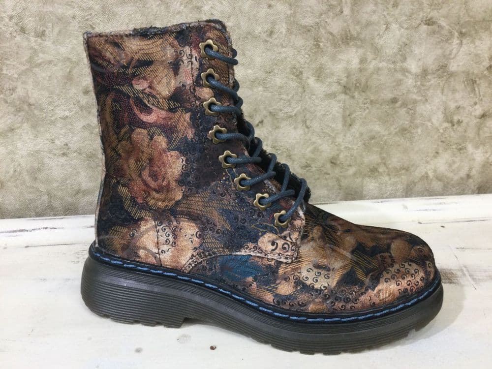 Heavenly Feet Eva Jungle Velour Mixed Ankle Boot with Inside Zip