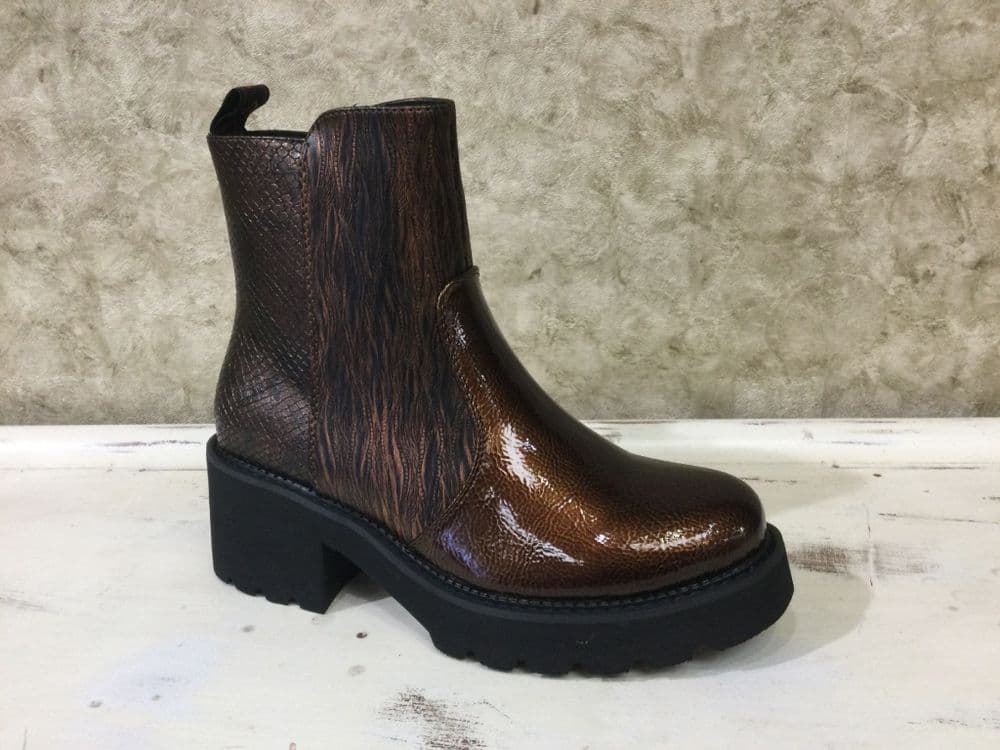 Heavenly Feet Gemini Bronze Patent/Print Mix Zip Up Ankle Boot