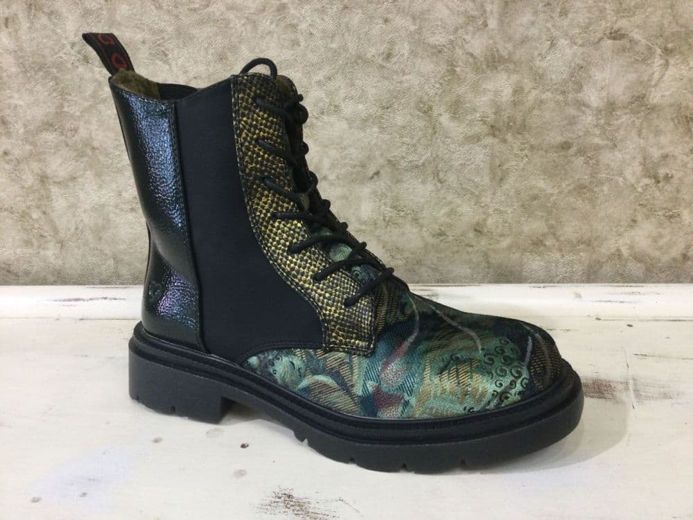 Heavenly Feet Portia Forest/Black Mix Lace and Zip Up Ankle Boot