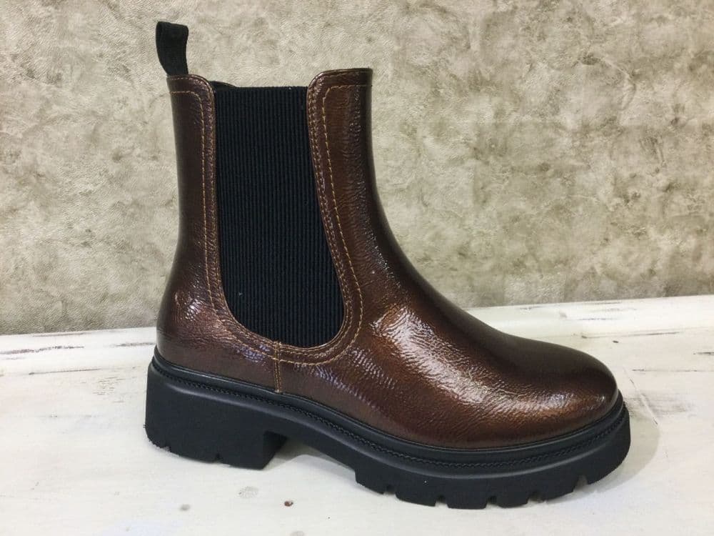 Heavenly Feet Zeta Bronze Patent Zip Up Ankle Boot