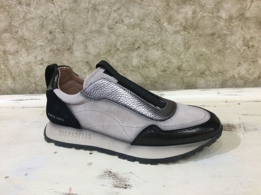 Hispanitas CH1254311 Black/Grey Suede Slip On Trainer