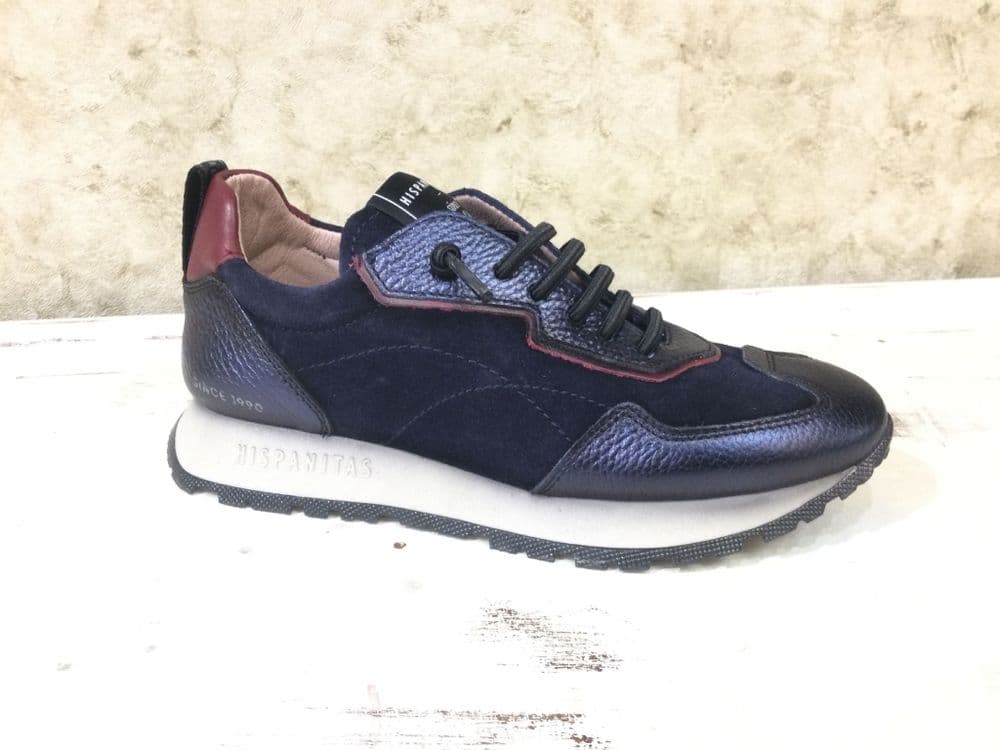 Hispanitas CHI254312 Navy Suede with Leather Toe & Burgundy Trim Slip on Fashion Trainer