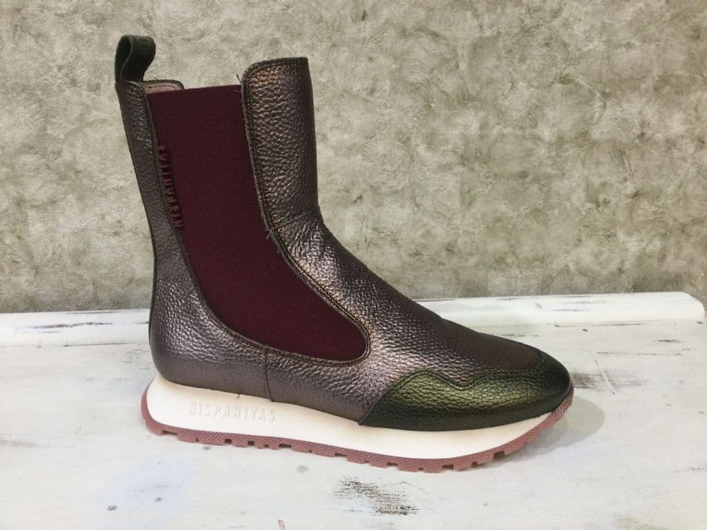 Hispanitas CHI254373 Bronze Multi Metallic Boot with Burgundy Elastic Gusset & Functional Inside Zip