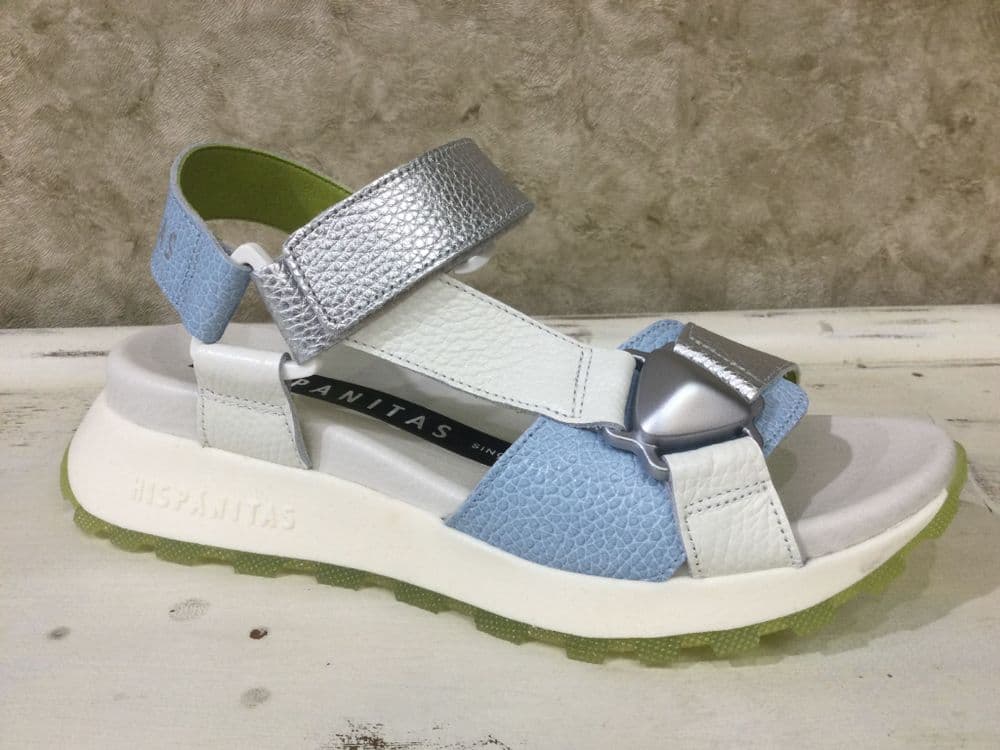 Hispanitas CHV264807 White / Silver / Blue Velcro Sandal