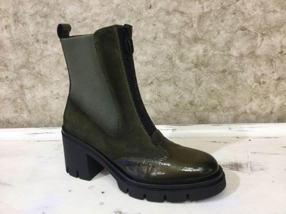 Hispanitas H1254280 Green Suede/Patent Toe Chunky Mid Heeled Boot
