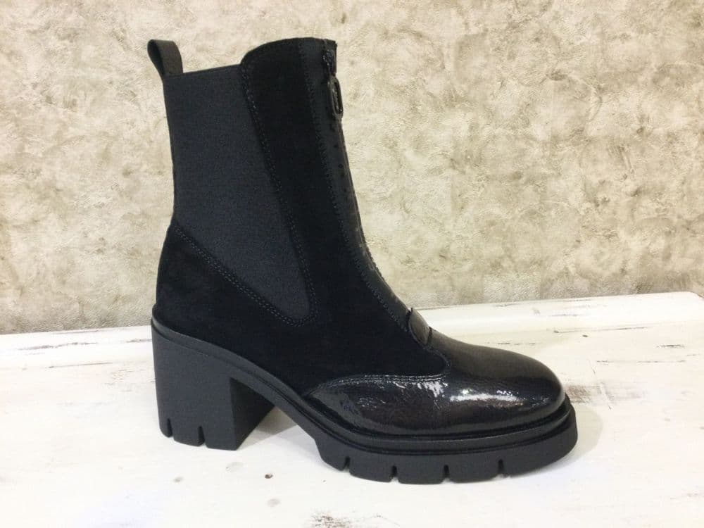 Hispanitas HI254280 Black Suede & Leather Toe Chunky Heel Ankle Boot