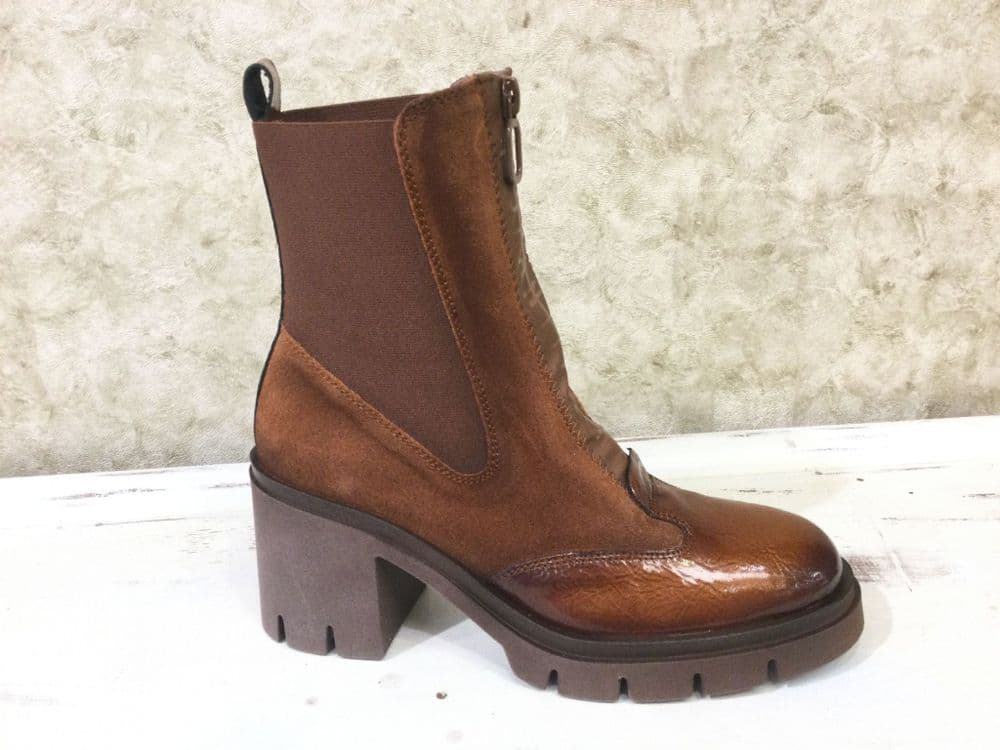 Hispanitas HI254280 Tan Heeled Ankle Boot with Front Zip