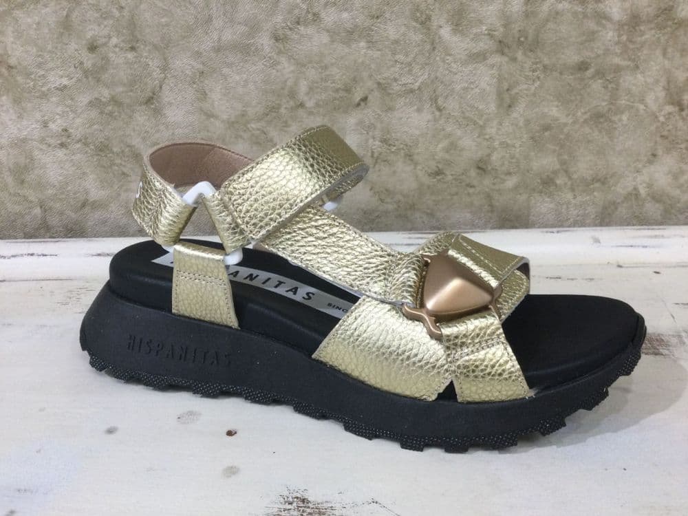 Hispanitas HV264807 Gold Metallic Velcro Sandal