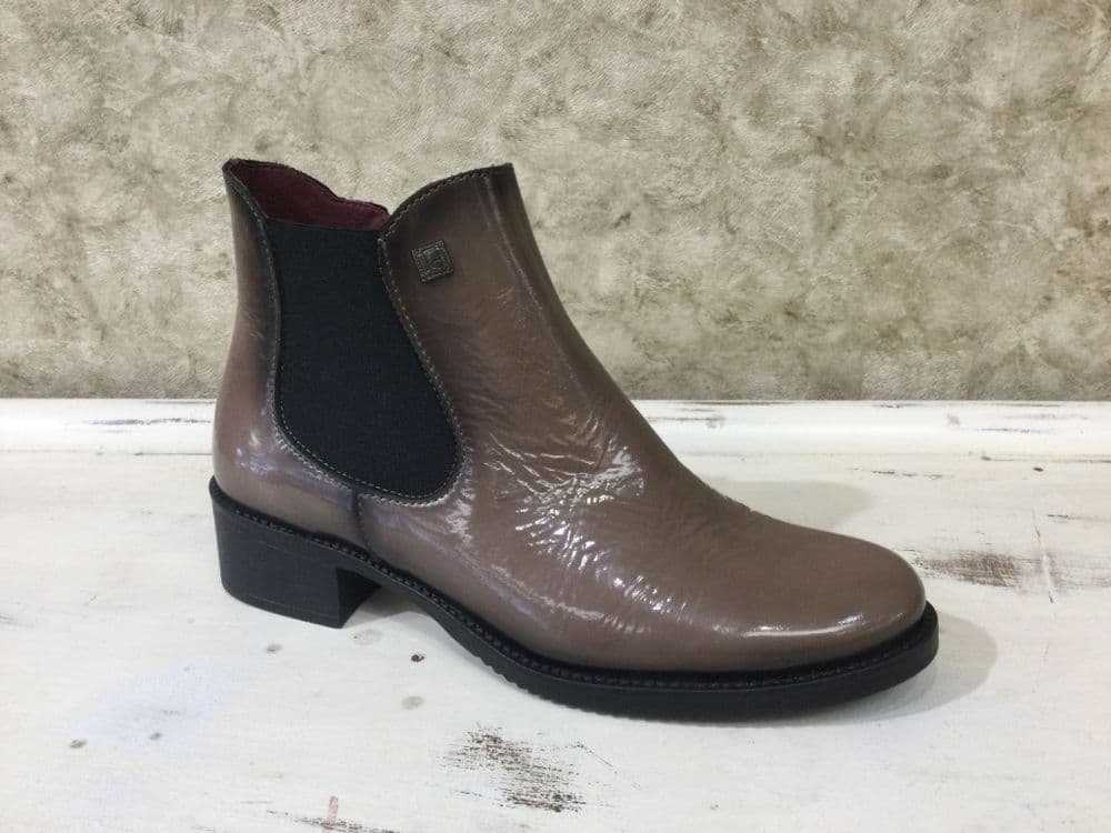 Jose Saenz 2181-CH Taupe Patent Zip Up Ankle Boot