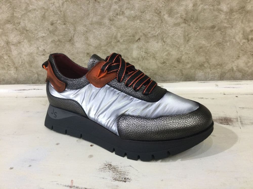 Jose Saenz 2287 Metallic Silver/Orange Mix Lace Up Trainer