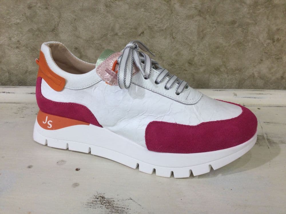 Jose Saenz 2287 White / Pink / Orange Lace Up Trainer