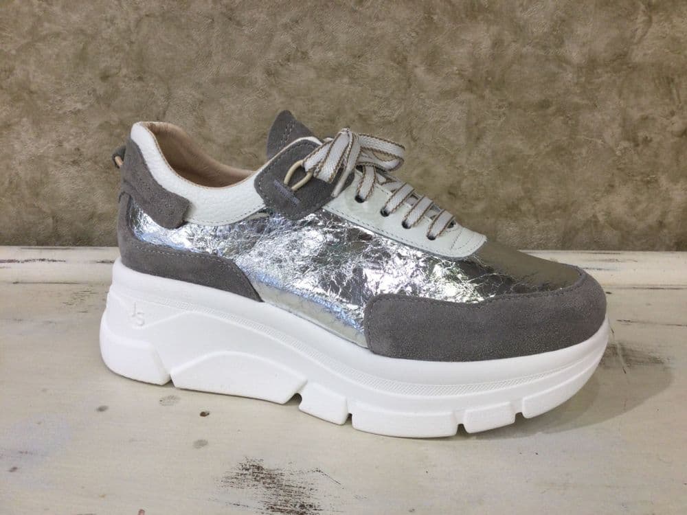 Jose Saenz 3901 Silver Foil Lace Up Trainer