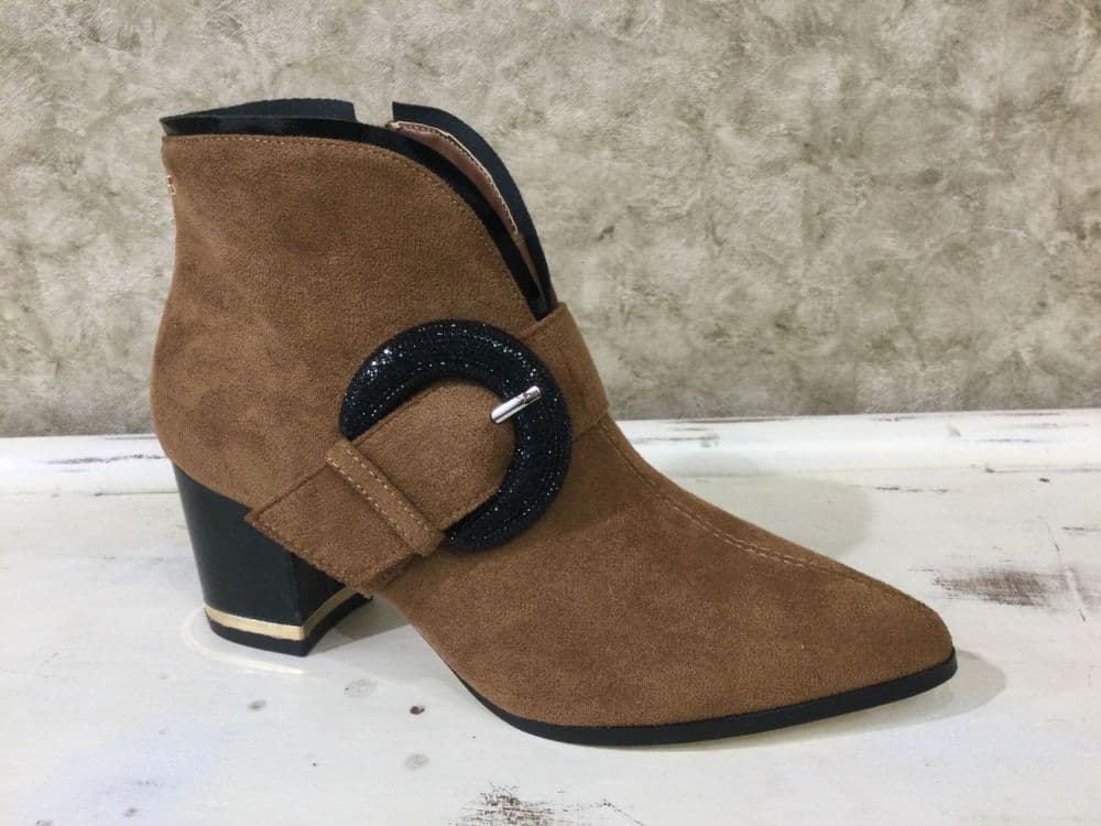 Kate Appleby Amlwch Tan/Black Buckle Detail Block Heel Ankle Boot