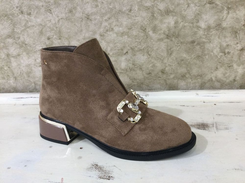 Kate Appleby Caldicot Beige/Gold Jewel Detail Zip Up Ankle Boot