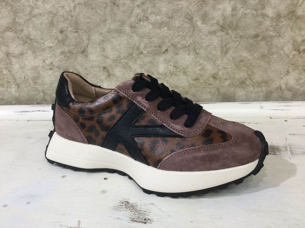 Kate Appleby Clement Taupe/Leopard Mix Lace Up Trainer