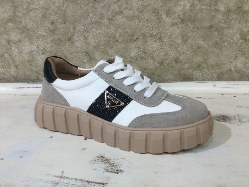 Kate Appleby Severn Off White/Black Glitter Mix Lace Up Trainer