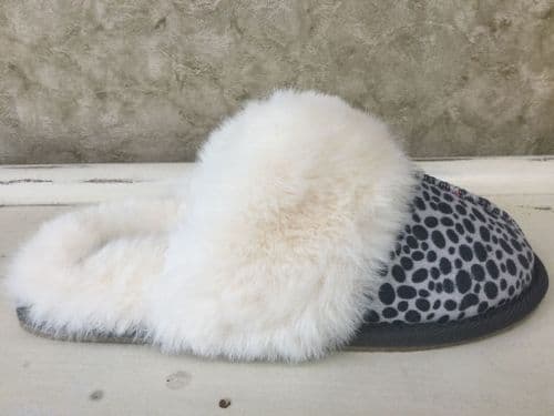 Lazy Dogz Dane Grey Spotted Fur Lined Mule Slipper