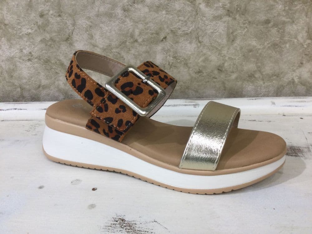 Lunar JLY250 Dion Gold / Leopard Wedge Sandal