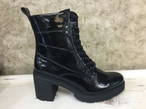 Marco Tozzi  2-25284-43 Black Patent Block Heel Ankle Boot
