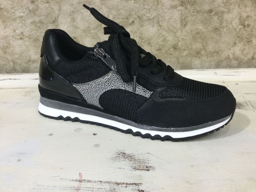 Marco Tozzi 23710-45 098 Black Mixed Fashion Trainer with Side Zip