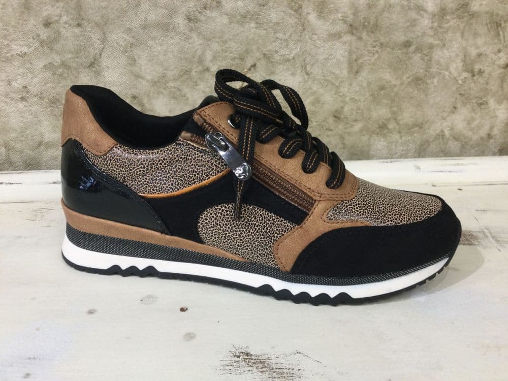 Marco Tozzi 23710-45 376 Tan & Black Mix Fashion Trainer with Side Zip