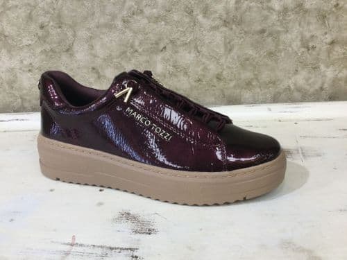Marco Tozzi 23724-44 538 Burgundy Patent Slip On Trainer