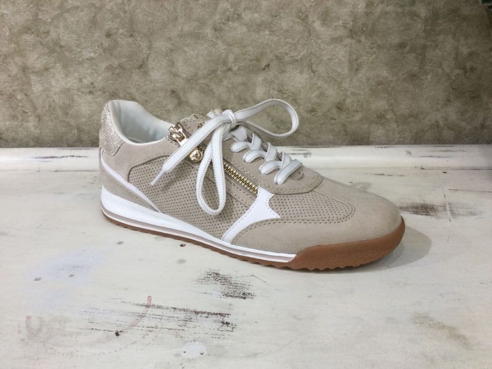 Marco Tozzi 23734-46 Beige/White Lace and Zip Up Trainer