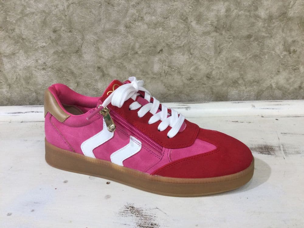 Marco Tozzi 23739-44 Pink/Red Mix Lace and Zip Up Trainer