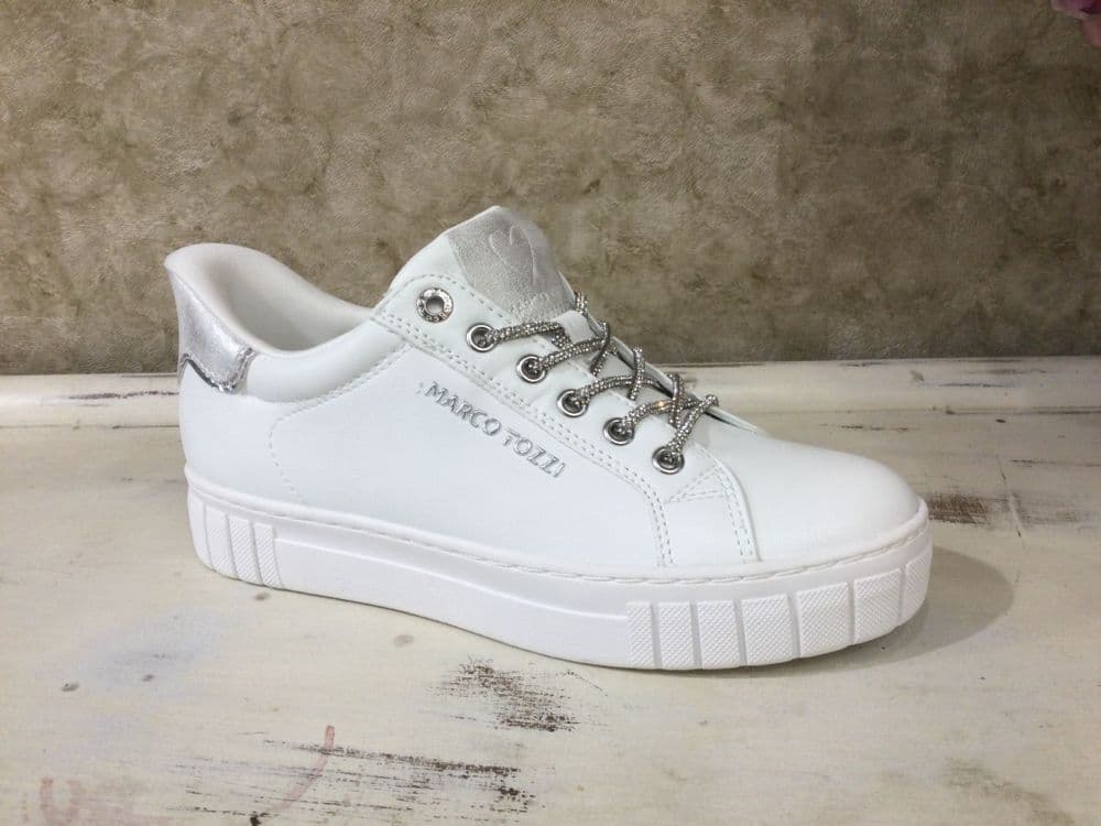 Marco Tozzi 23741-46 White/Diamante Slip On Trainer