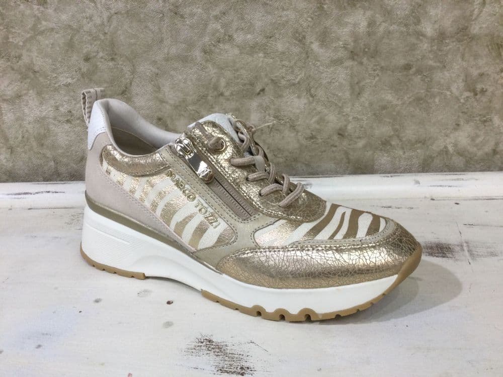 Marco Tozzi  23757-44 Gold/Zebra Wedge Trainer