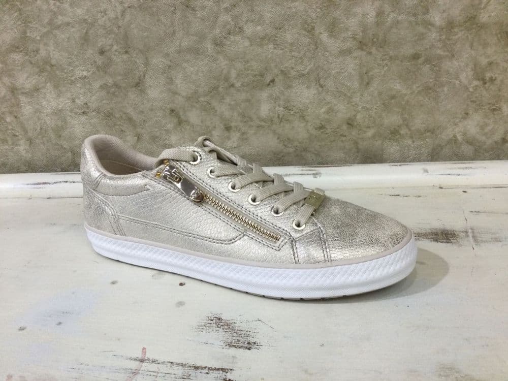 Marco Tozzi 23757-46 Champagne Shimmer Lace and Zip Up Trainer